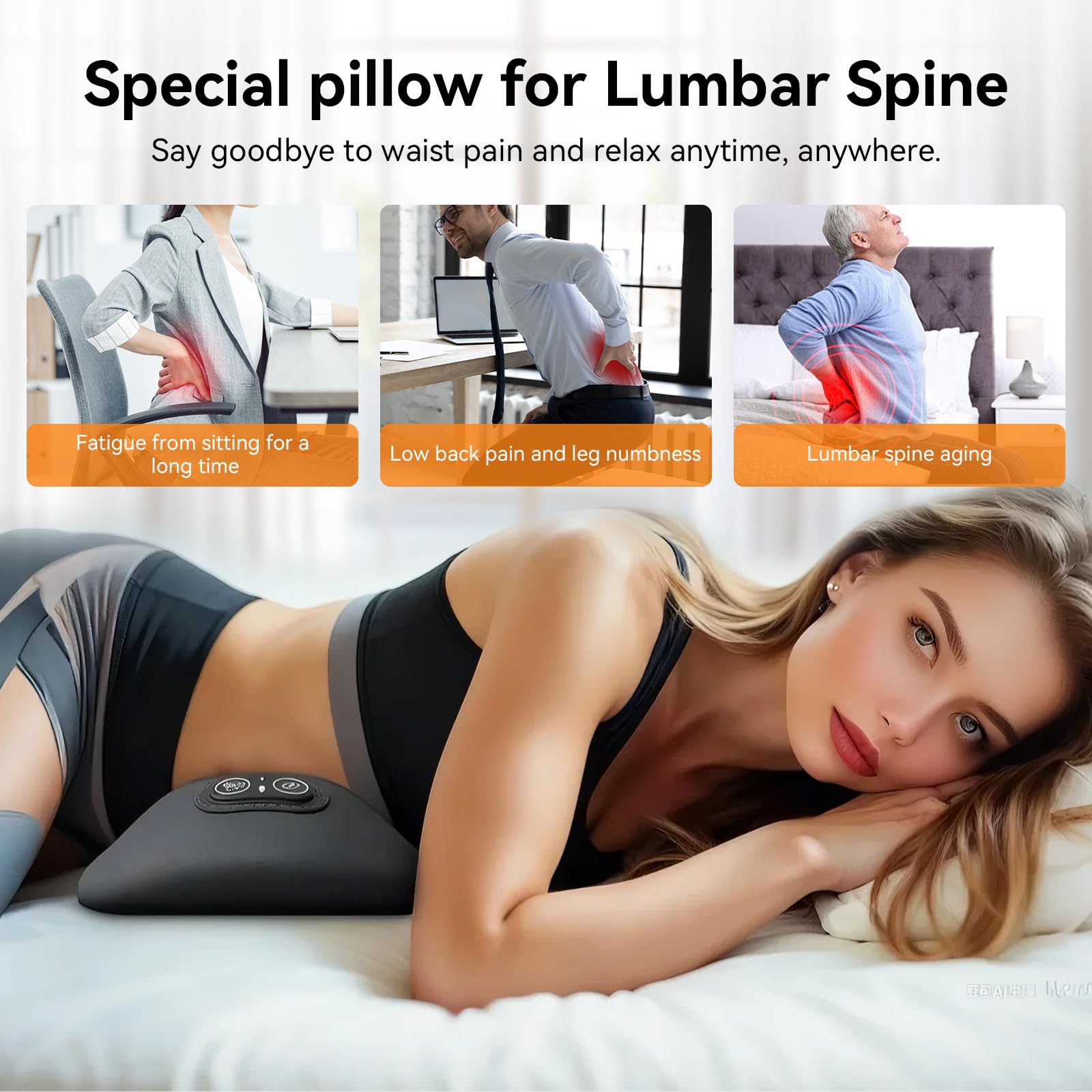 FWW lumbar pillow with adjustable height control for personalized fit