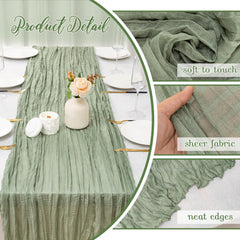 Fwxdbwyl sage green cheesecloth table runner 120in on dining table for stylish gatherings