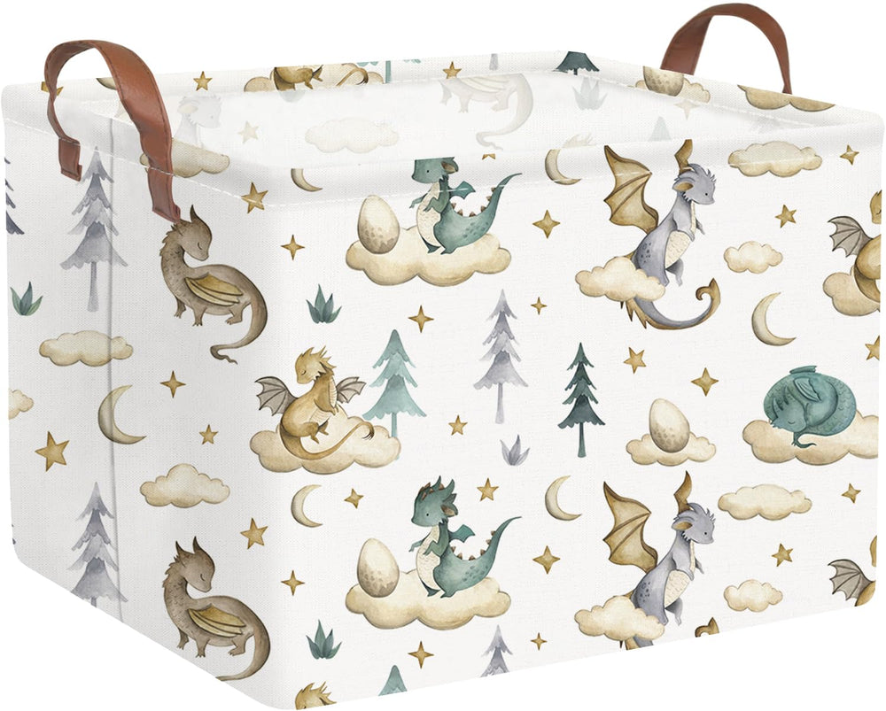 FXOCSHE rectangular dinosaur basket with watercolor art for organized toy storage.