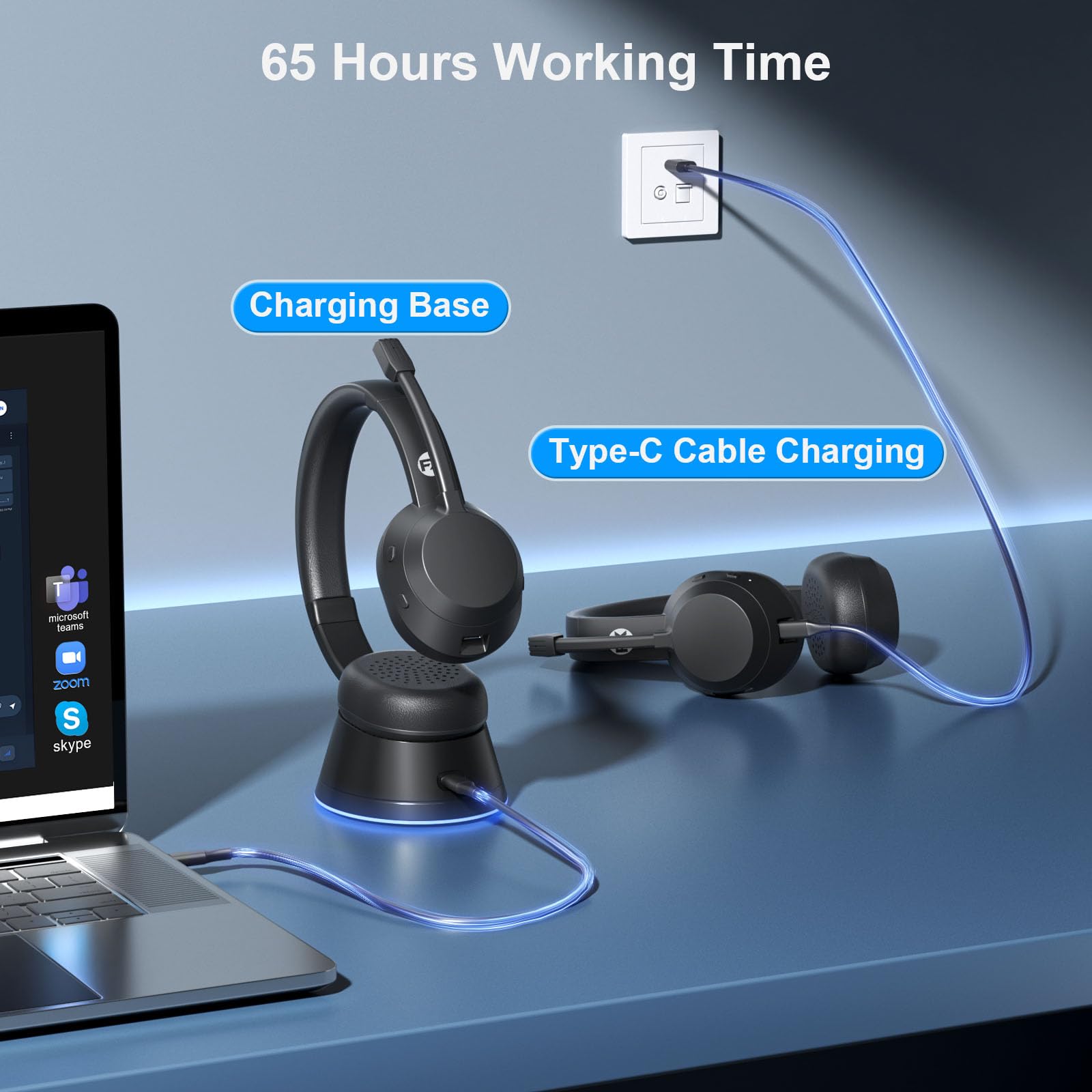 Close-up of adjustable microphone on FXWONTY headset for comfort during long calls