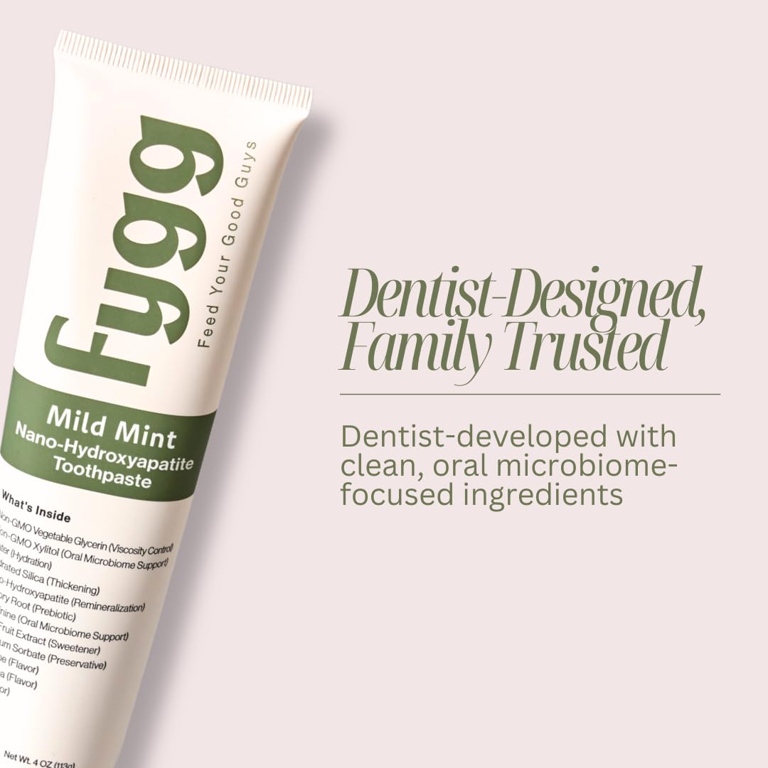 Fygg oral care routine shot suggests daily brushing at home for a fresh, balanced mouth.