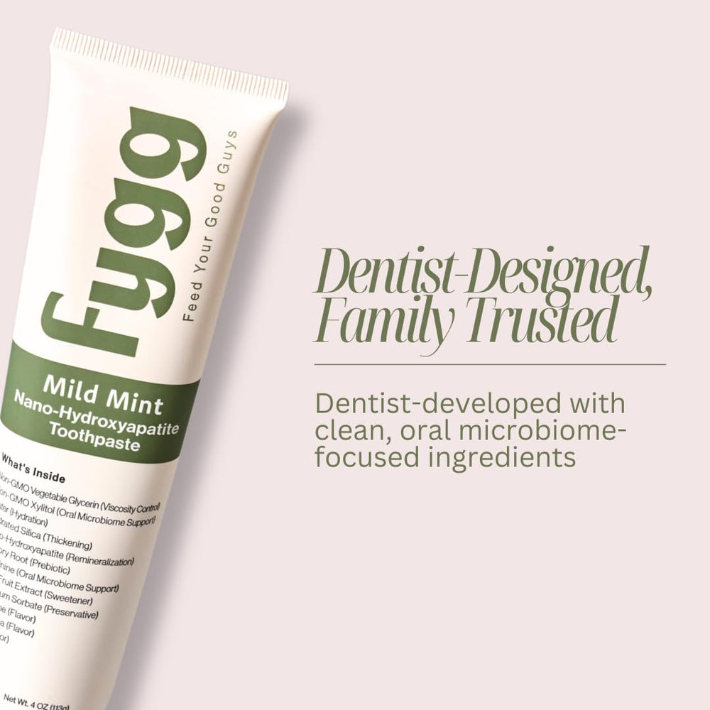 Fygg oral care routine shot suggests daily brushing at home for a fresh, balanced mouth.
