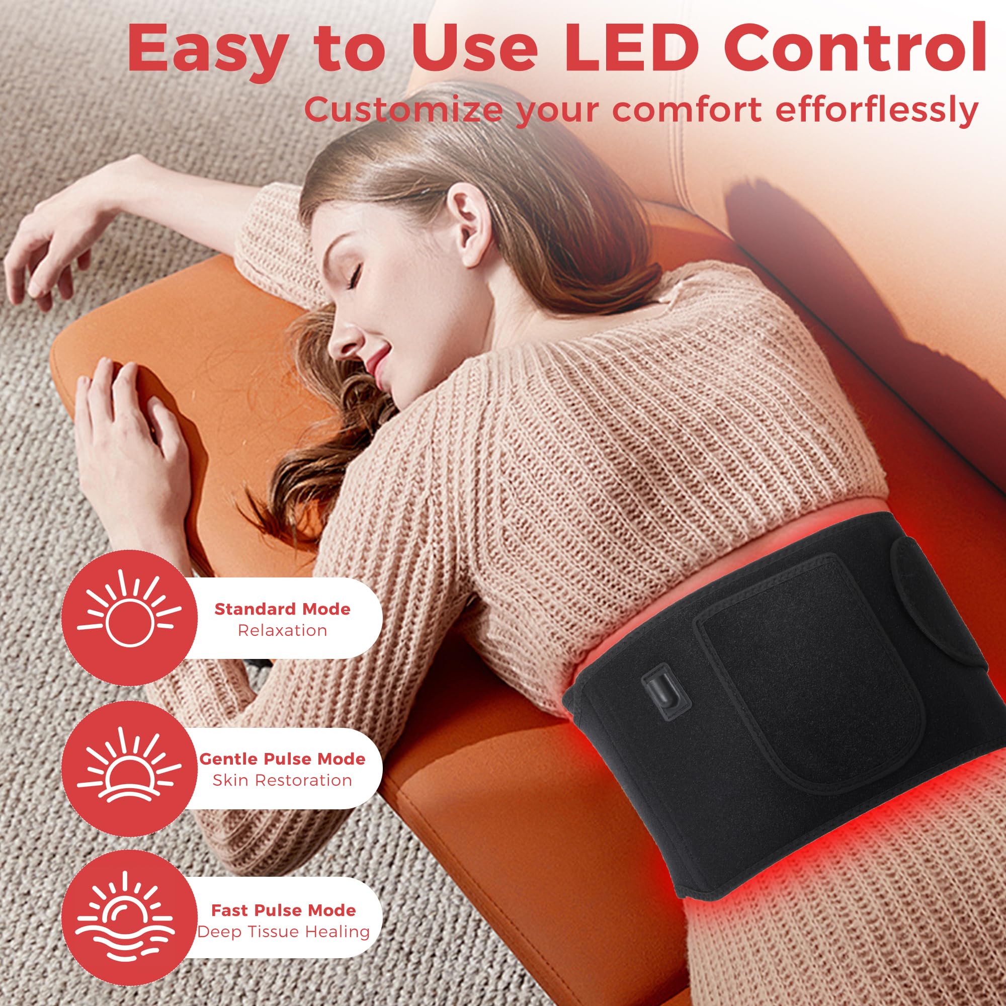 fyovuv red light belt pulsing mode at 10Hz for gentle rhythm