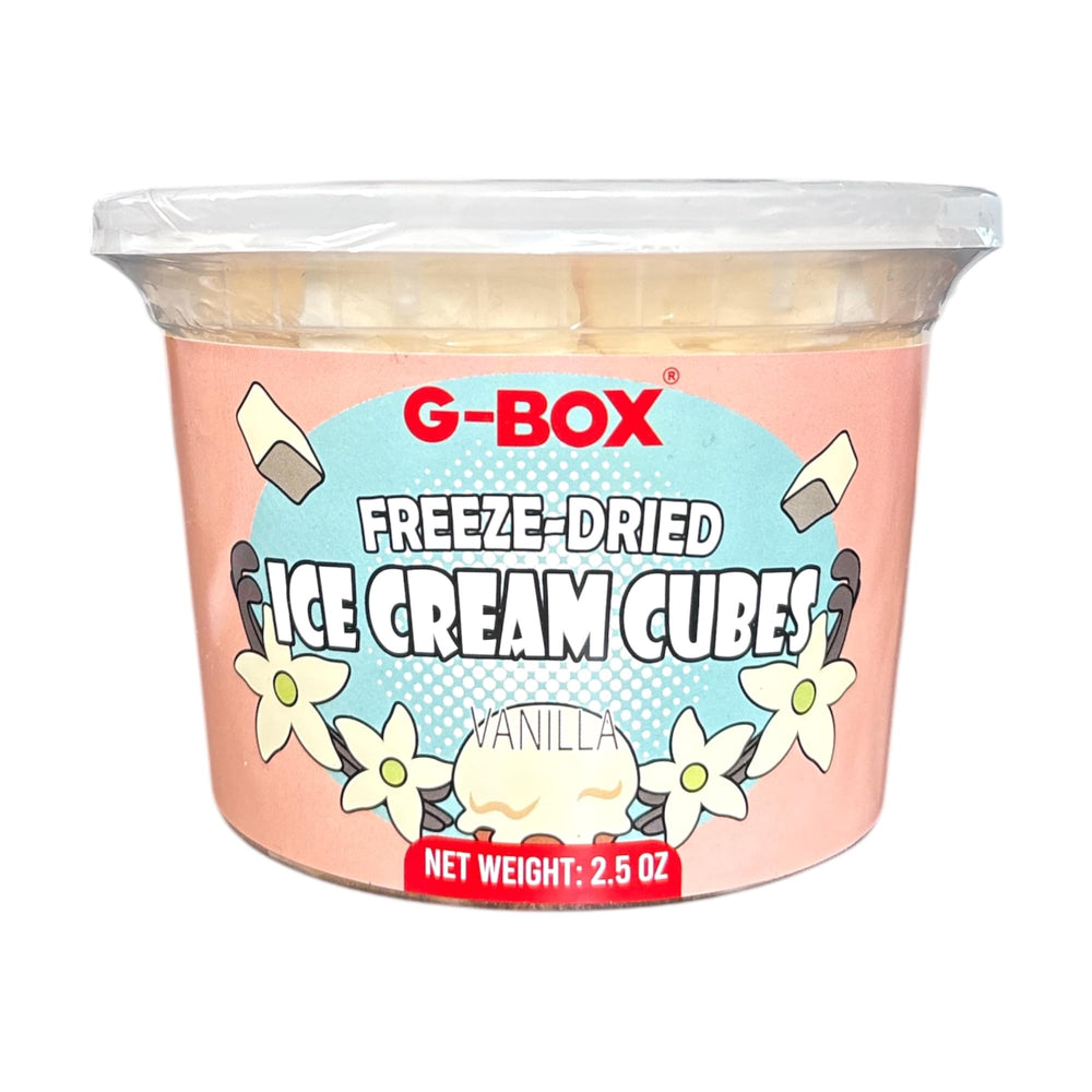 Melt-in-mouth texture of G-BOX ice cream cubes outdoors.