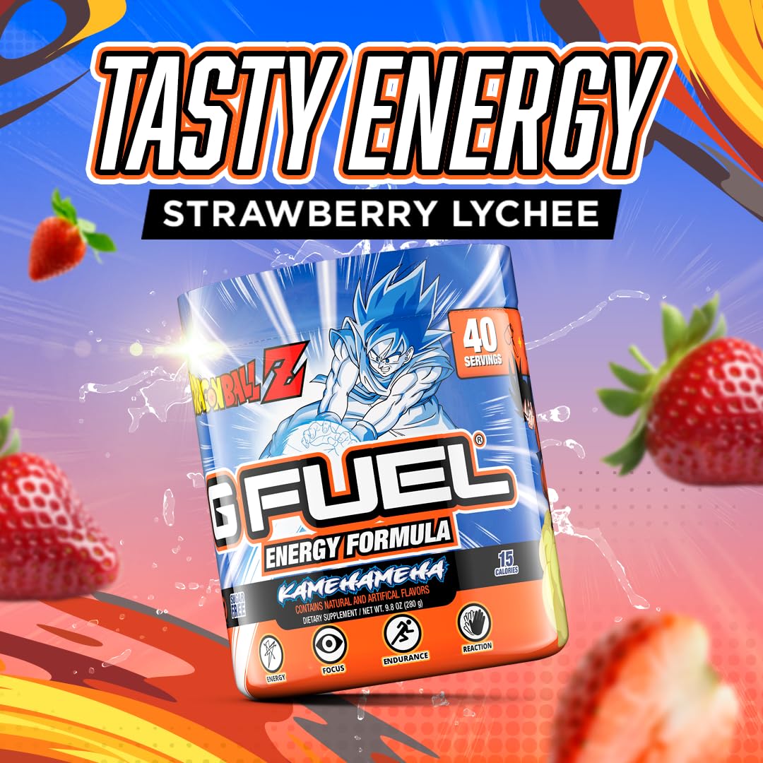 G Fuel Dragon Ball Z energy powder dissolves quickly in water for a smooth mix.