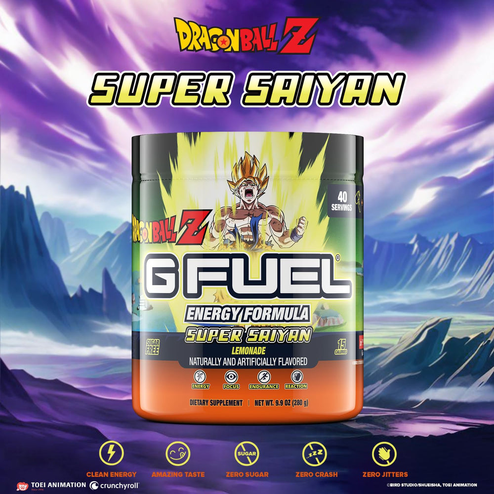 G Fuel Dragon Ball Z scoop in glass for smooth, sugar-free energy