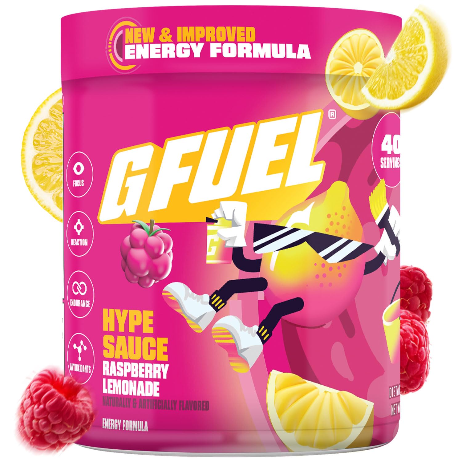 G Fuel Hype Sauce 2.0 Raspberry Lemonade powder boosts clean energy and focus.