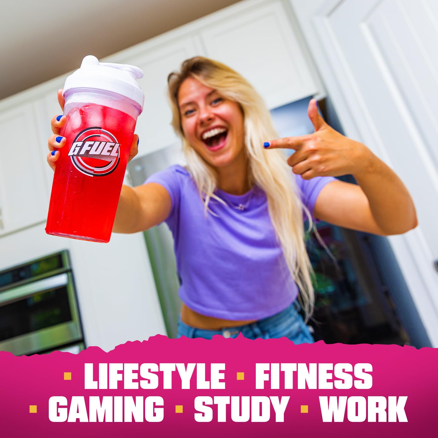 G Fuel Hype Sauce 2.0 serving scoop beside ice for refreshing energy.