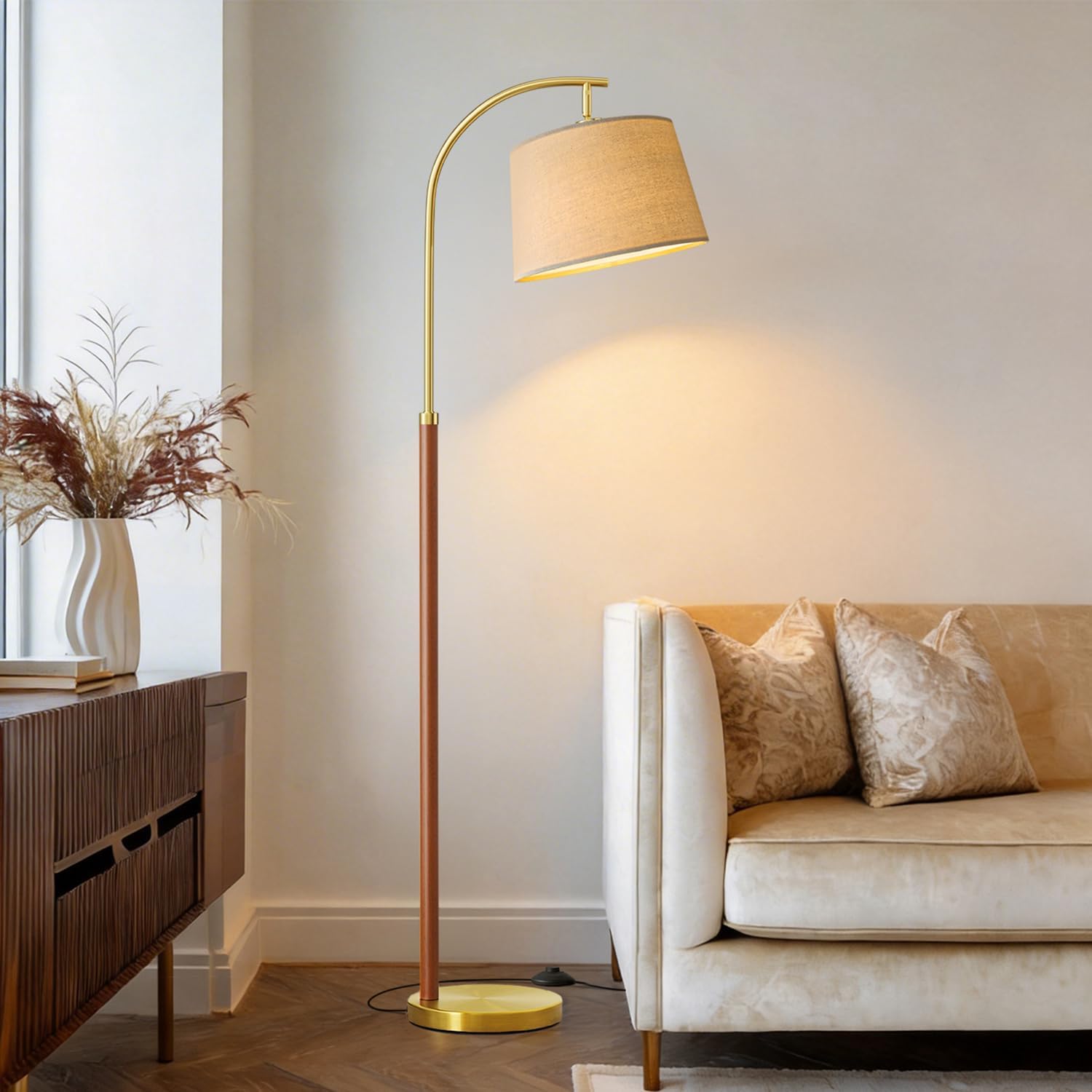G-SAFAVA wood floor lamp linen shade diffusion creates cozy glow