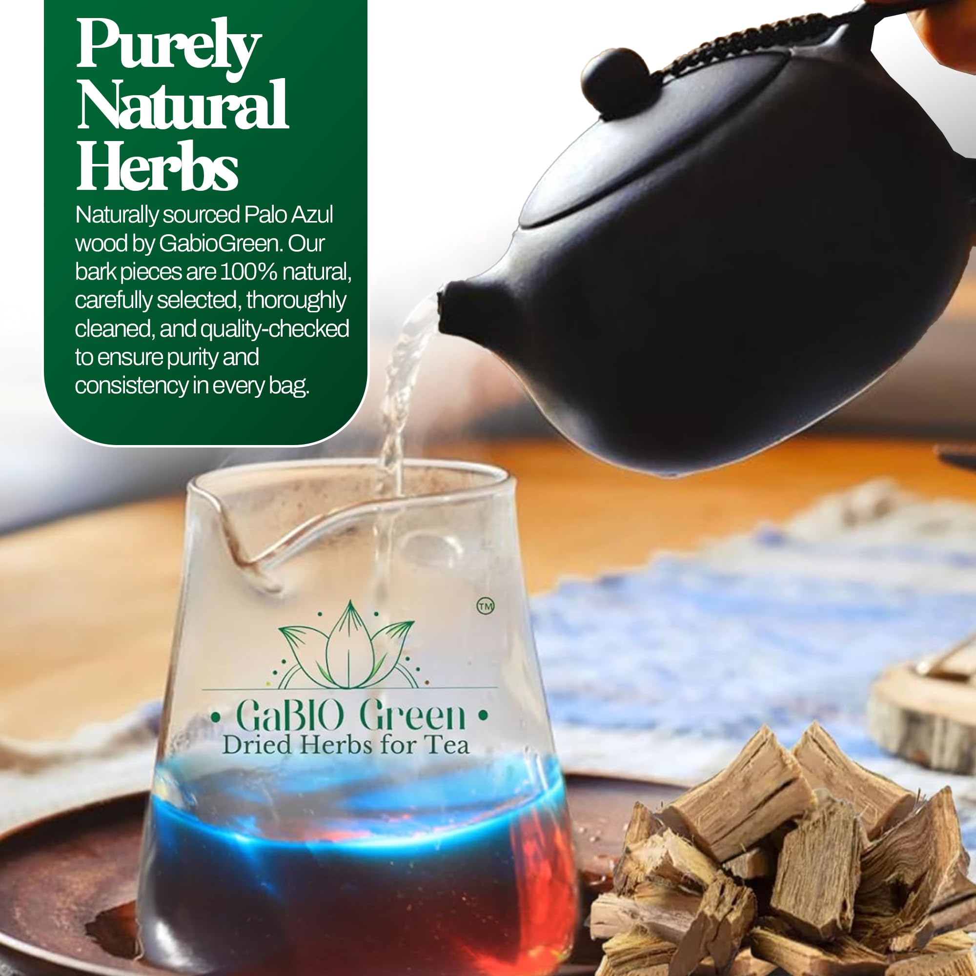 Gabio Green caffeine-free herbal tea suited for evenings.