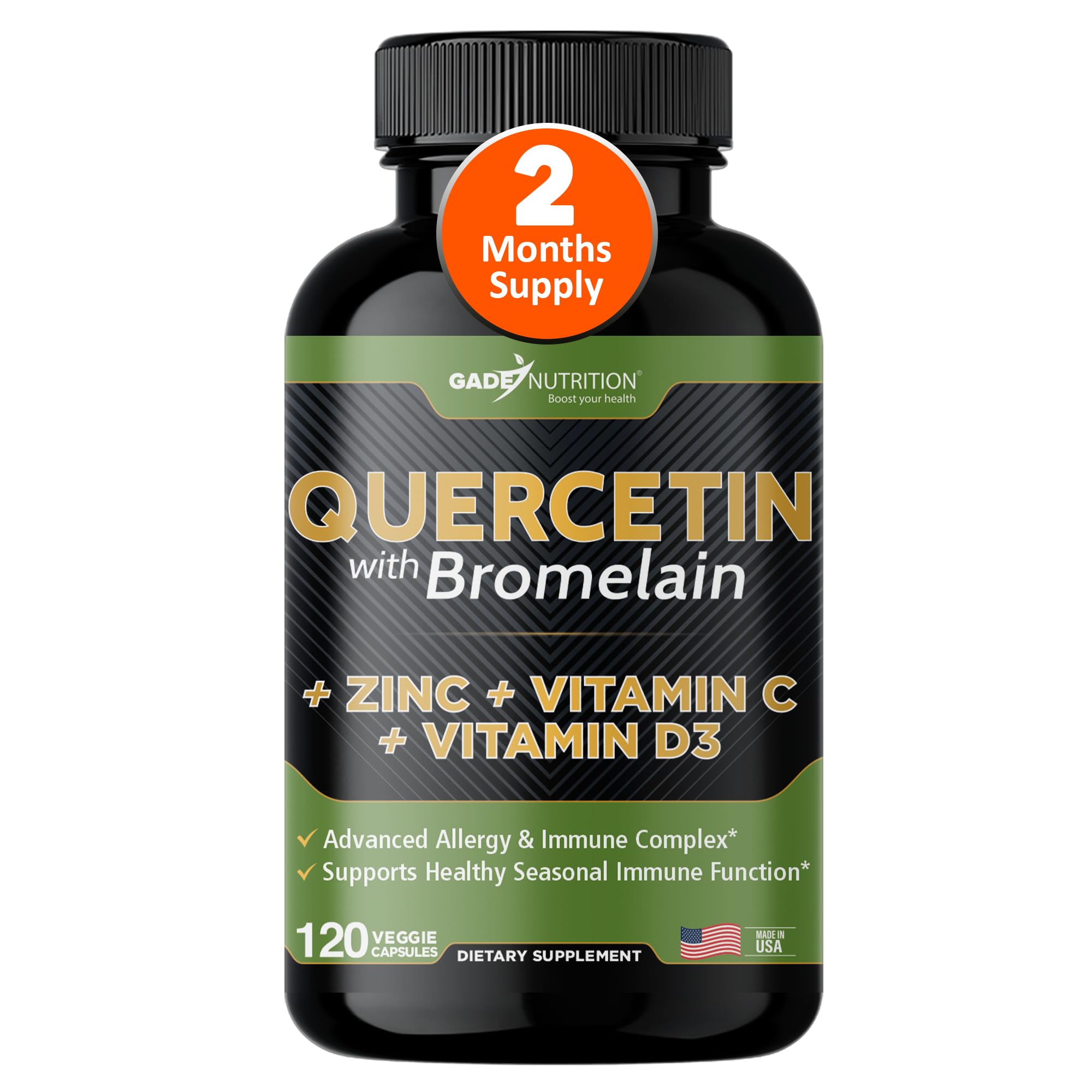 GADE Nutrition Quercetin with Bromelain capsules bottle for everyday immune support.