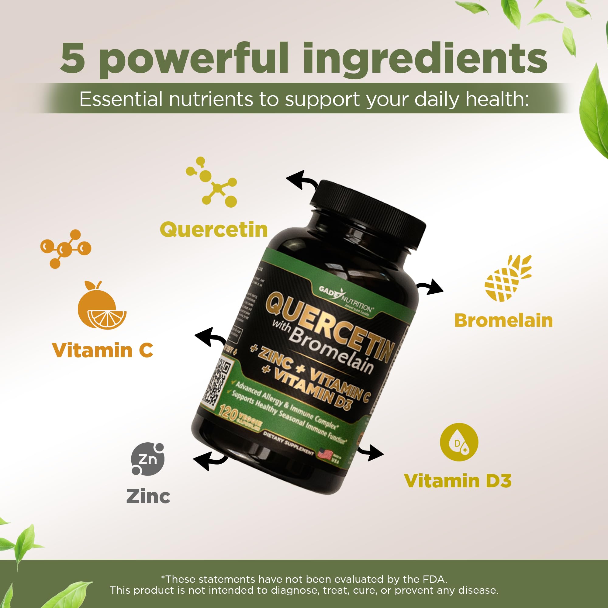 GADE Nutrition Quercetin with Bromelain label information for ingredient clarity.