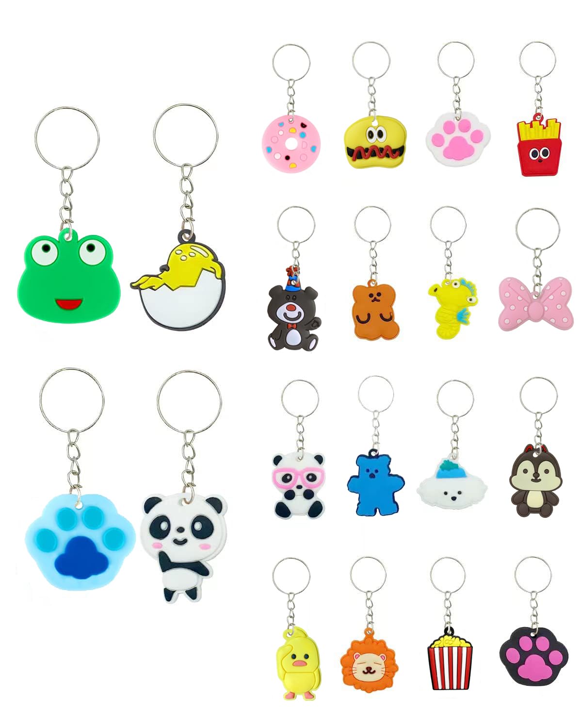 GADMEXILY 100-piece cartoon keychains for kids' prizes and backpack décor.