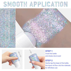 GADMLURY mermaid-sequin glitter applied on the face for a bold look.