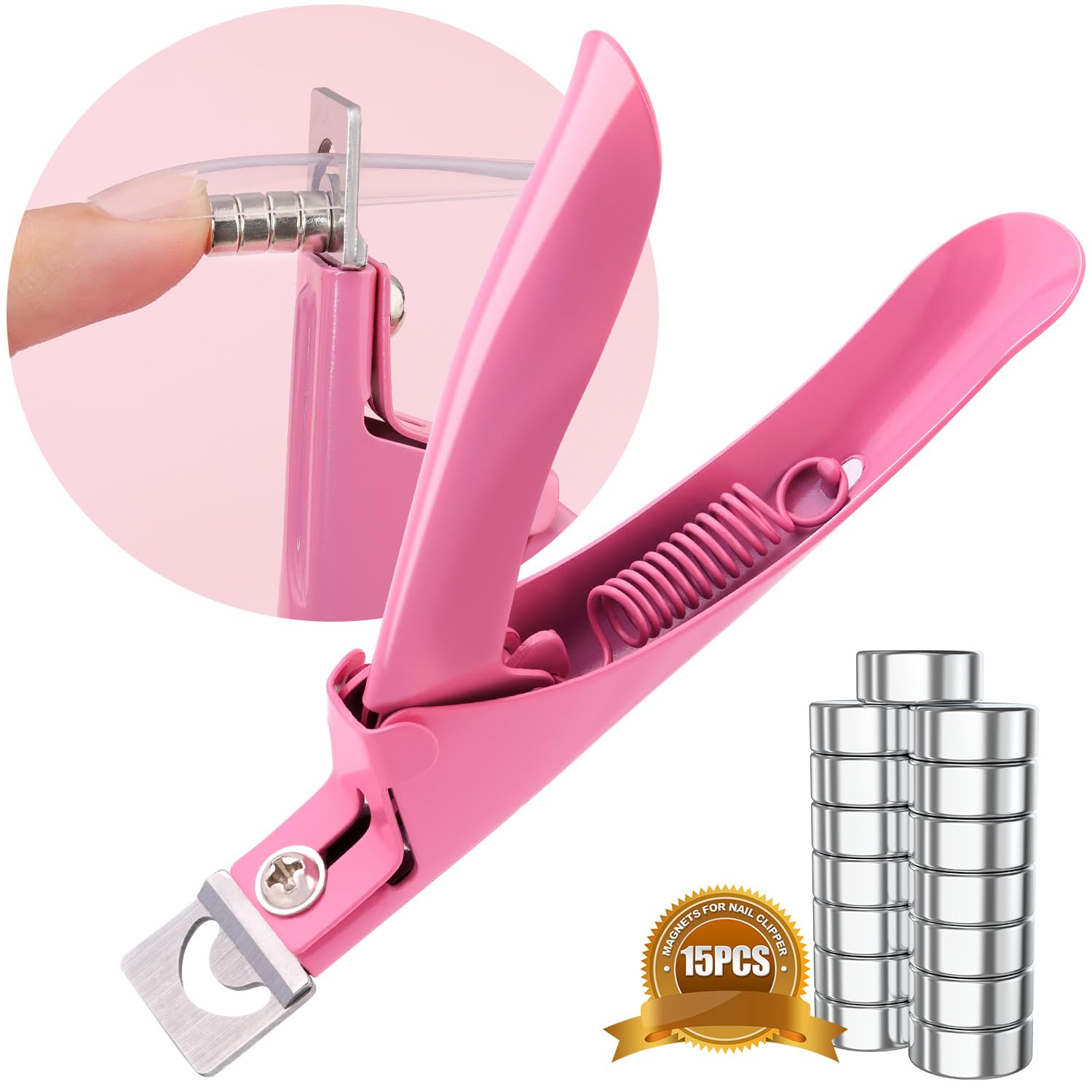 GA&EN light pink nail clipper with magnet sizers for precise length control.