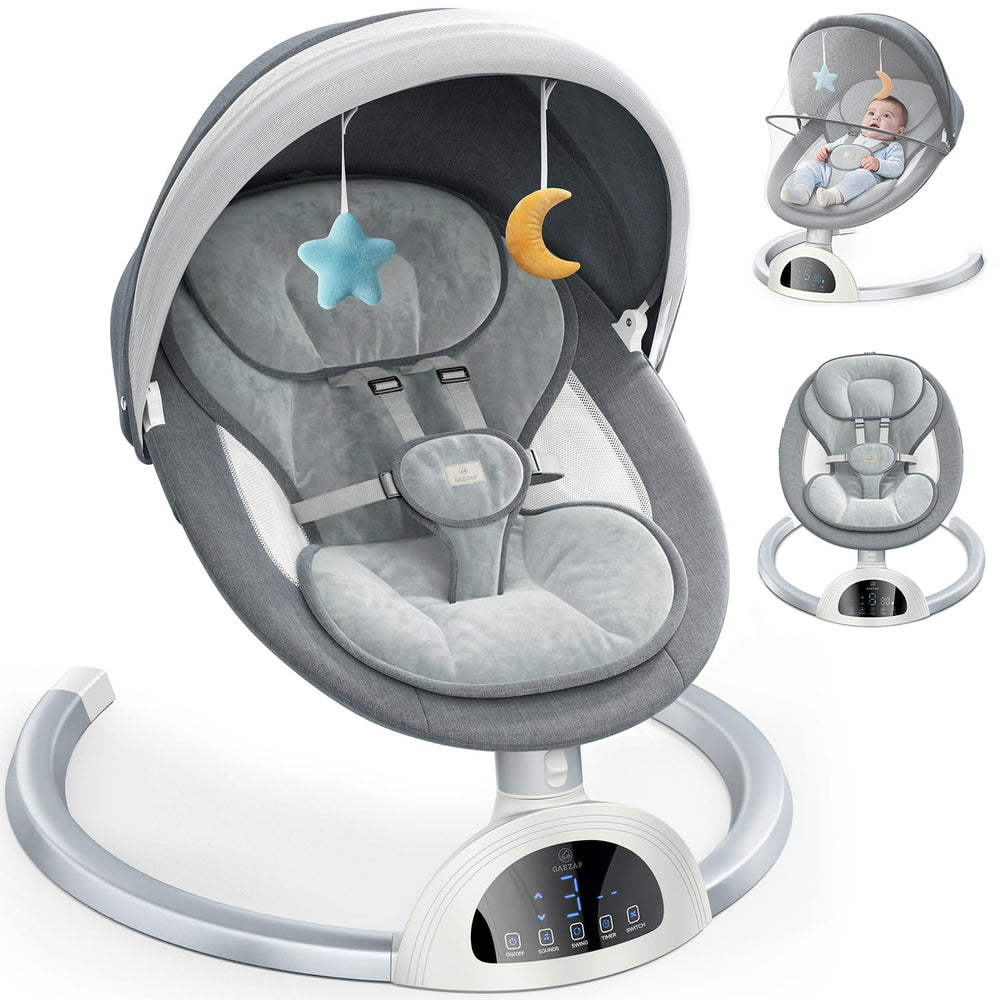 GAEZAP electric baby swing frame shows a sturdy base for safe daily use