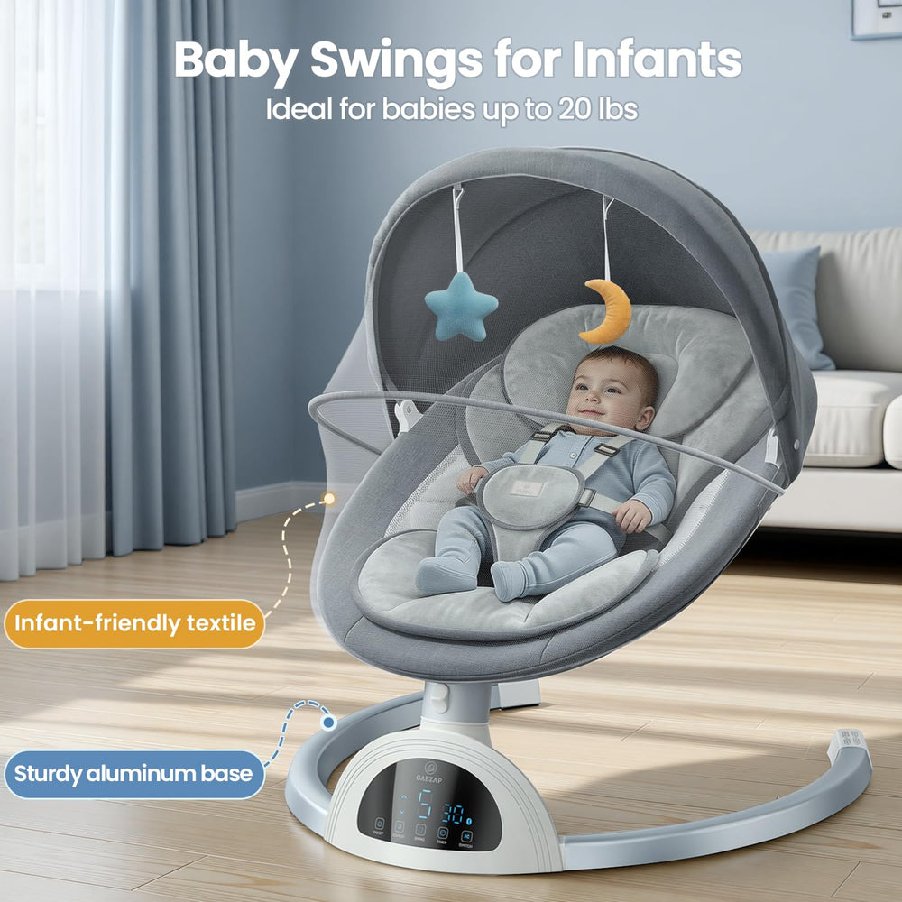 GAEZAP swing seat highlights breathable fabric and a secure 5-point harness