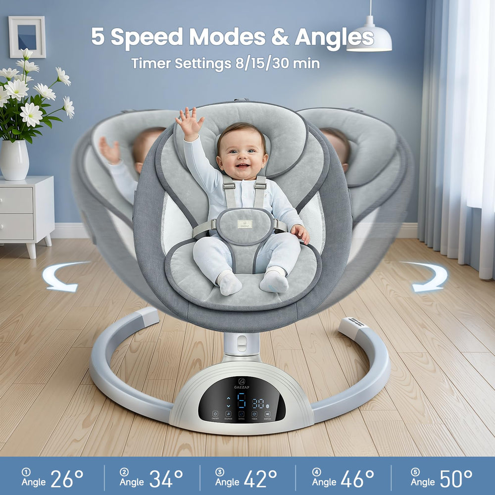 GAEZAP swing speeds offer five motion options for soothing or play
