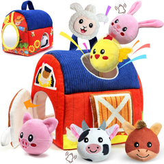 Gagule Baby Barn Toy overview with six soft animals for sensory play