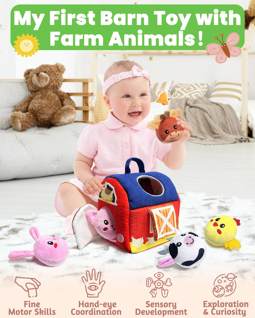 Gagule barn toy pig enhancing grasp and fine motor skills