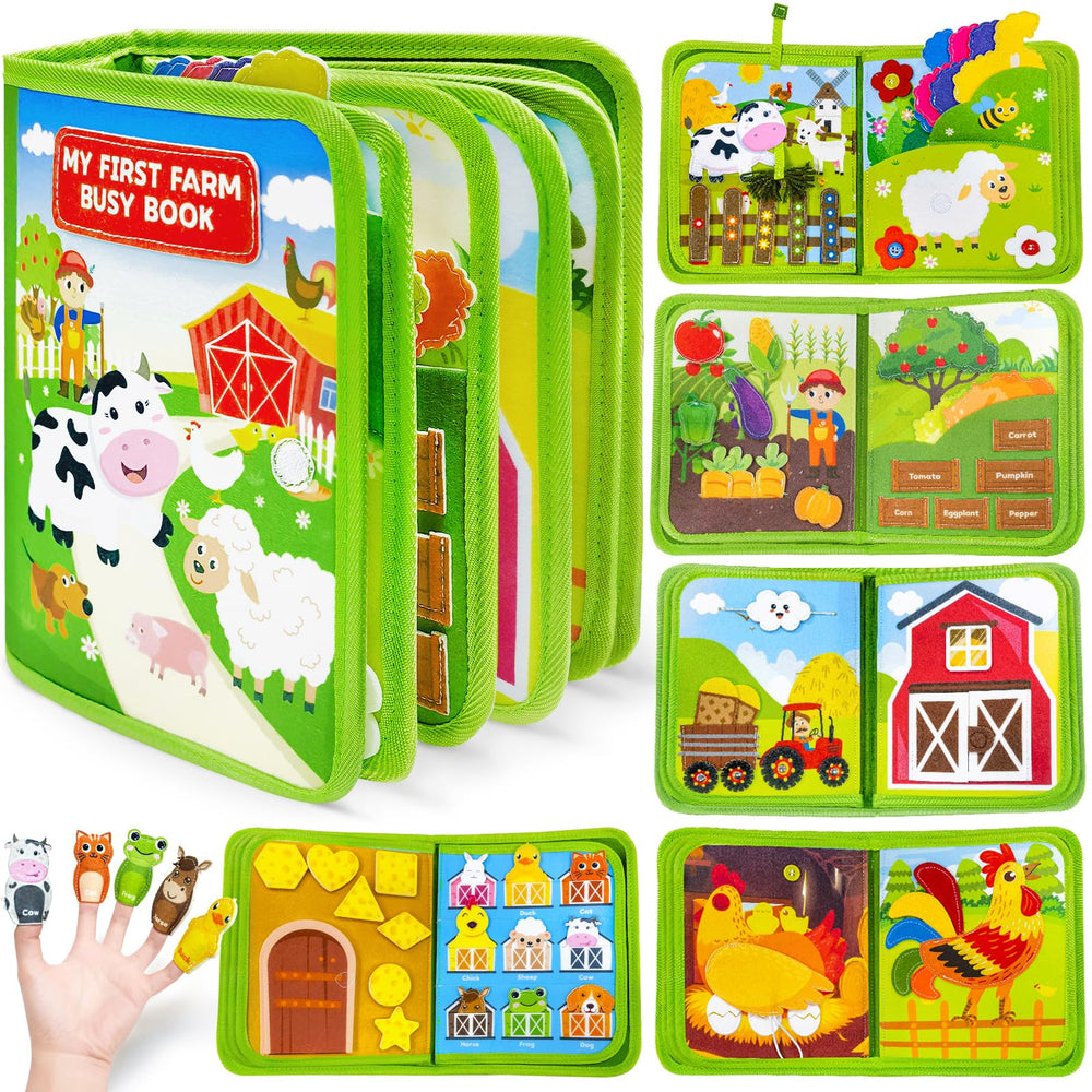 Gagule Busy Book farm activities page promotes fine motor skills with hands-on farm play