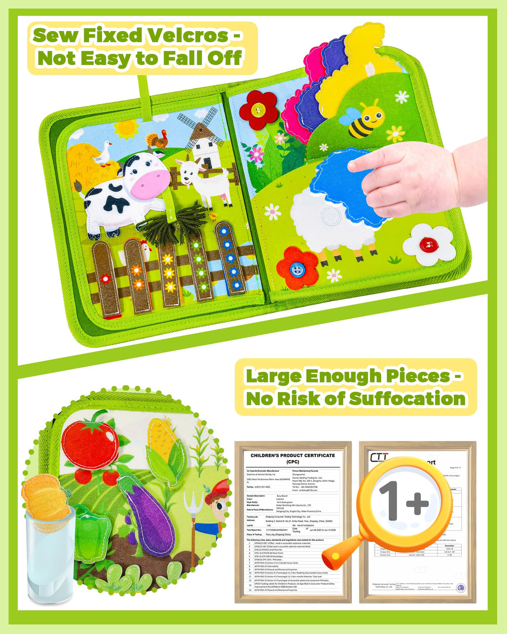 Gagule Busy Book tractor driving page promotes motor control while exploring farm life