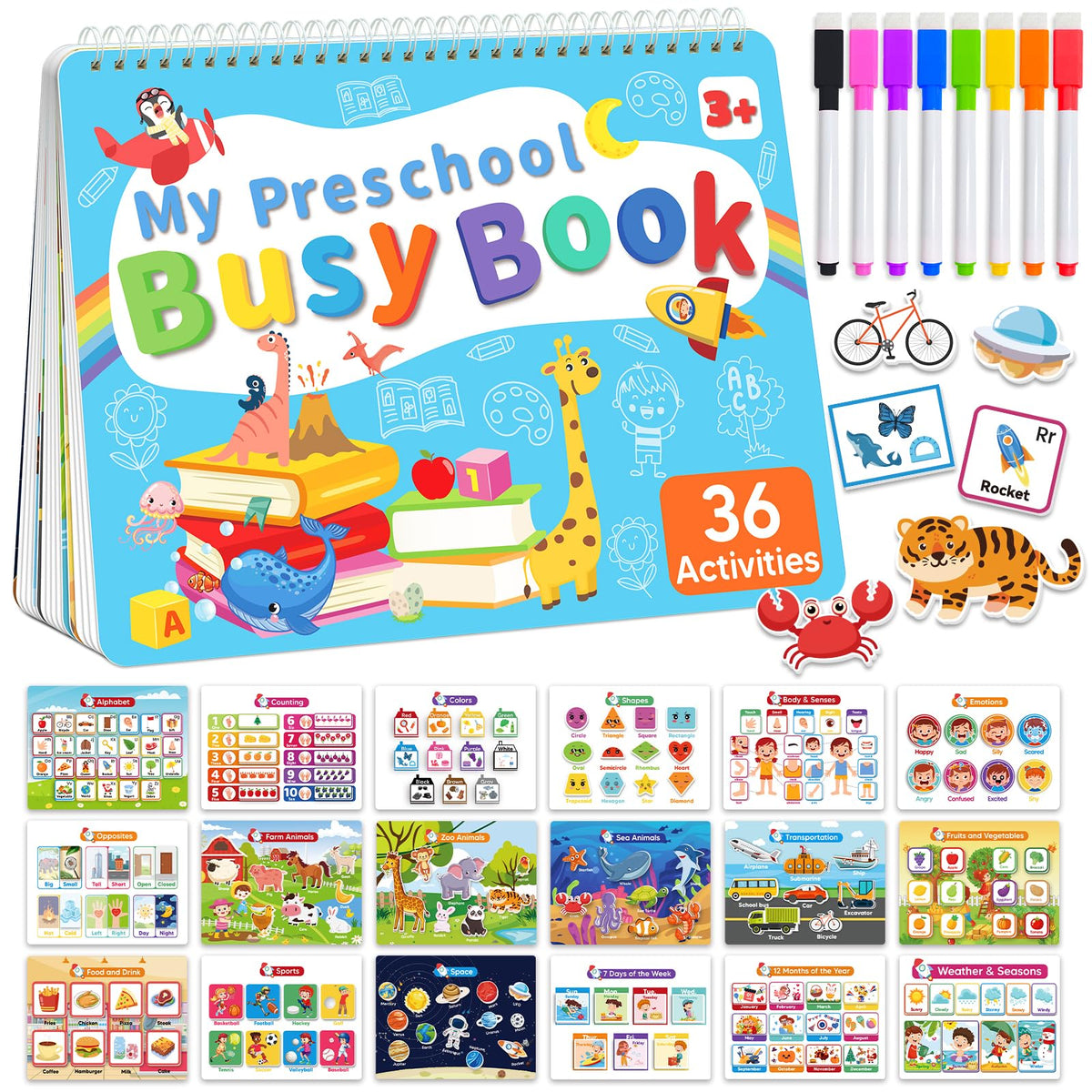 Gagule Toddler Busy Book cover spread shows 36 activities for early learning