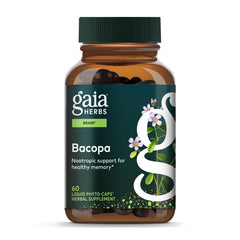 Gaia Herbs Bacopa bottle front for daily focus support.