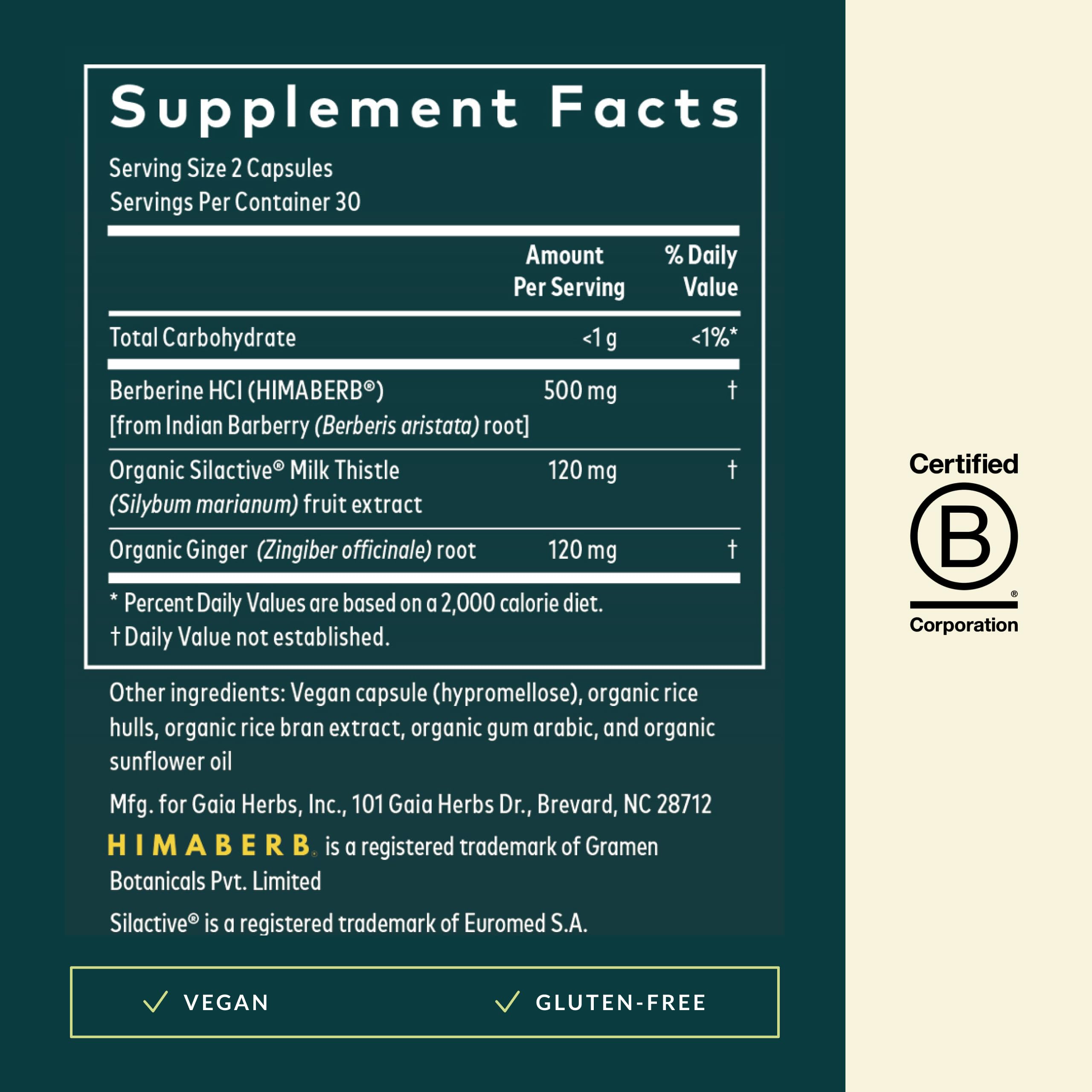 Gaia Herbs Berberine & Milk Thistle capsules support digestion and liver wellness
