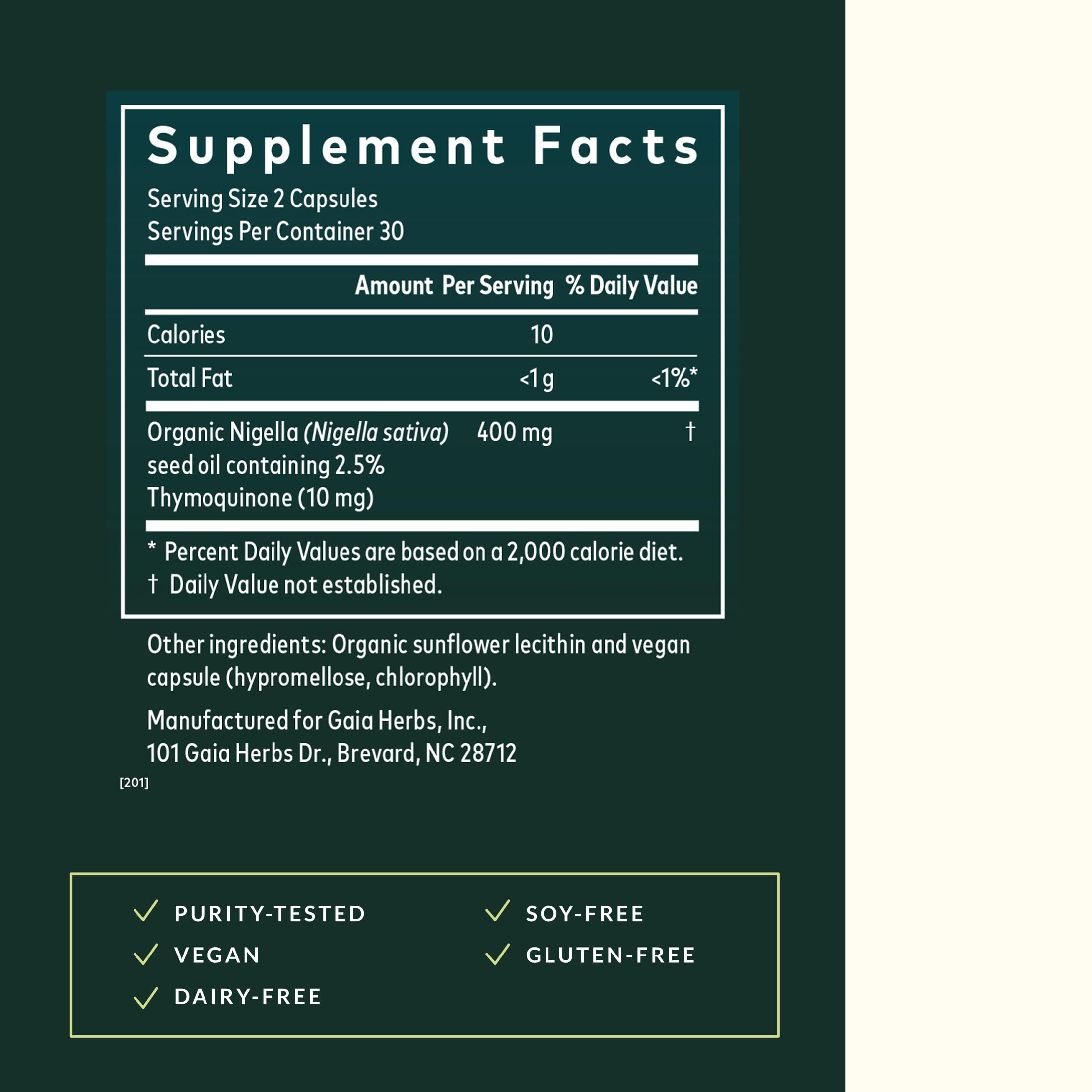 Gaia Herbs Black Seed Oil capsules being poured from the bottle for quick daily use.