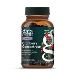 Gaia Herbs Cranberry Concentrate bottle showing vegan liquid phyto-caps for urinary health support.