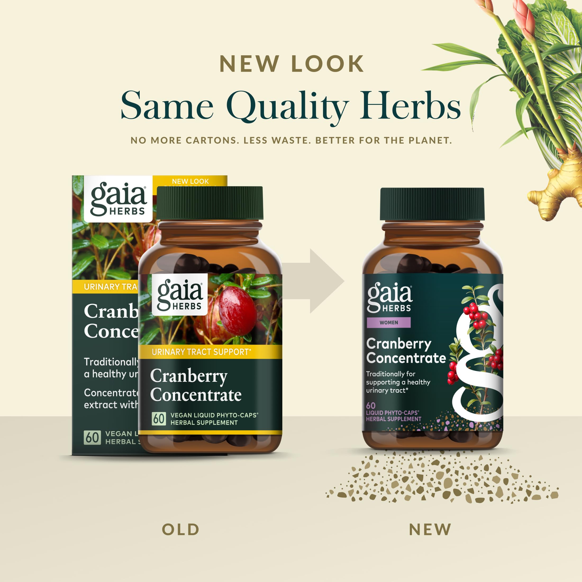 Gaia Herbs Cranberry Concentrate organic ingredients badge communicates purity.