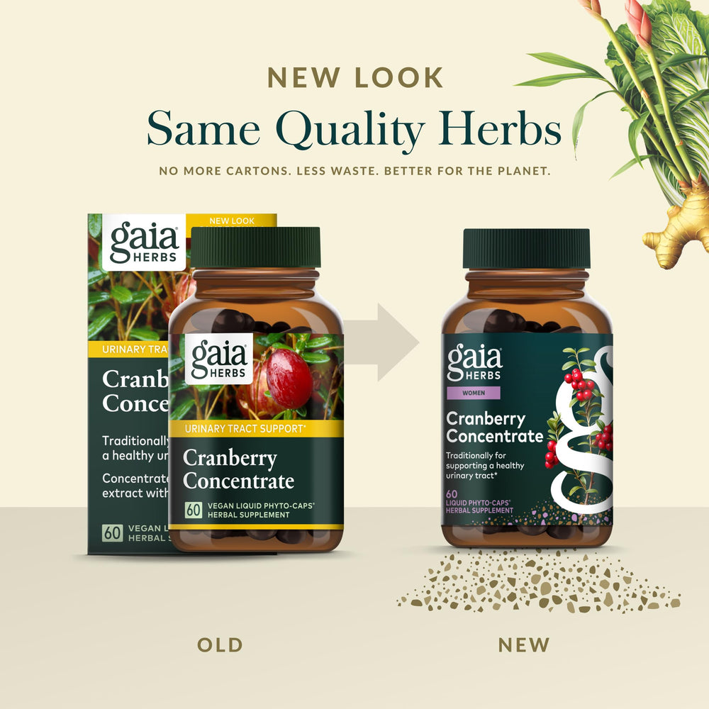 Gaia Herbs Cranberry Concentrate organic ingredients badge communicates purity.