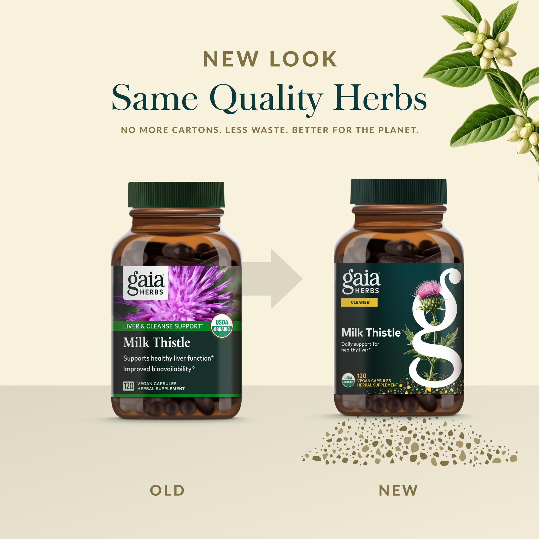 Gaia Herbs Milk Thistle organic ingredients array suggesting careful sourcing.