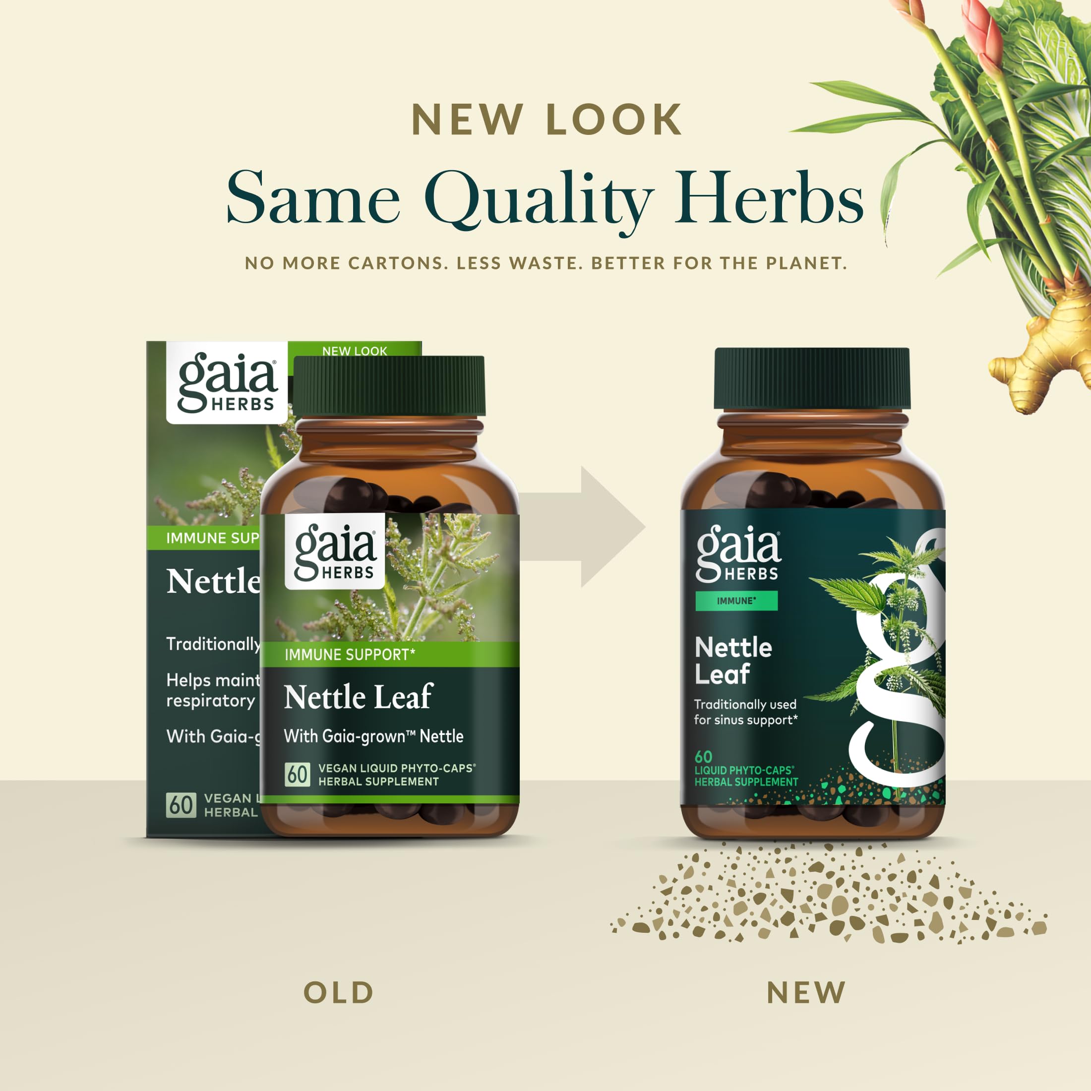 Gaia Herbs Nettle Leaf capsules beside a glass of water for daily use
