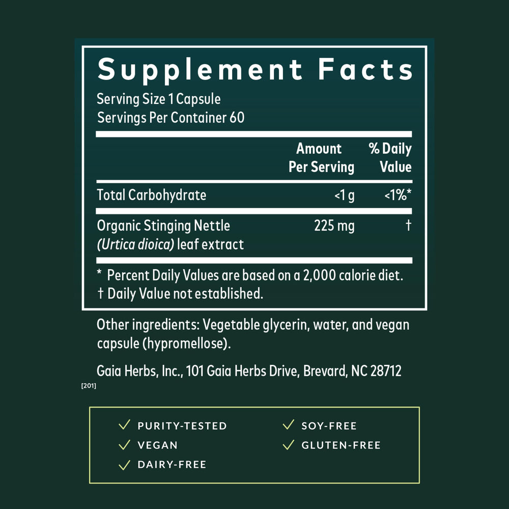Gaia Herbs Nettle Leaf capsules poured for daily immune support