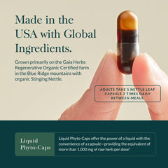 Gaia Herbs Nettle Leaf label close-up showing vegan and gluten-free indicators