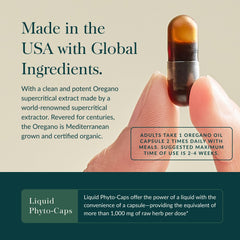 Gaia Herbs Oil of Oregano capsules close-up indicating vegan caps and antioxidant support.