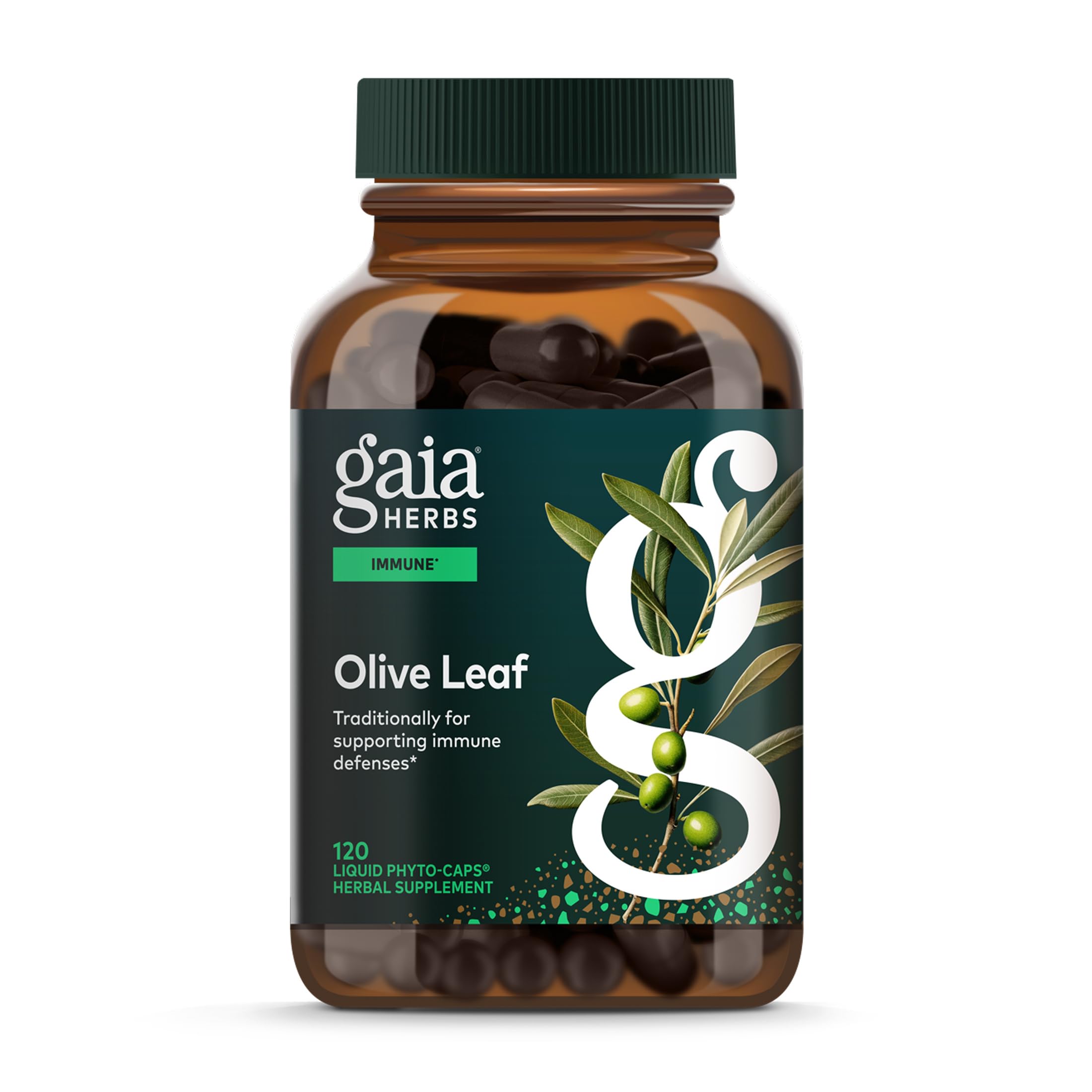 Gaia Herbs Olive Leaf bottle ready for daily immune support.