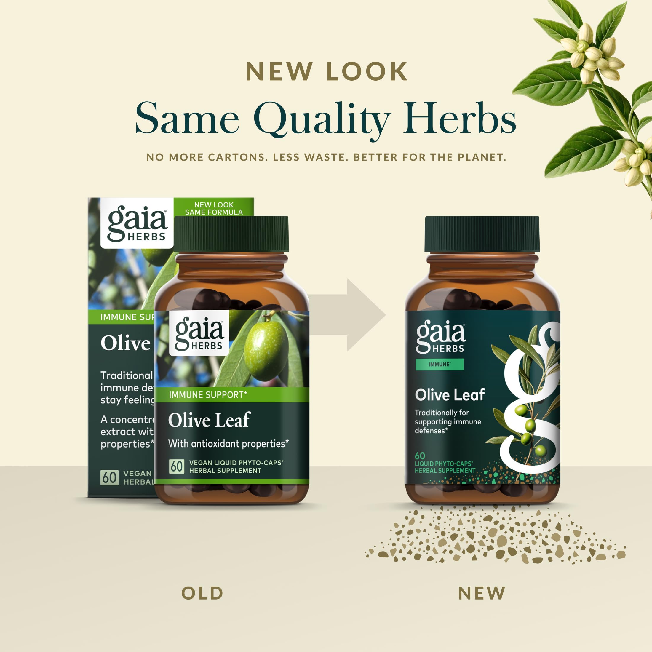 Gaia Herbs Olive Leaf olive tree aged specimen evokes traditional sourcing