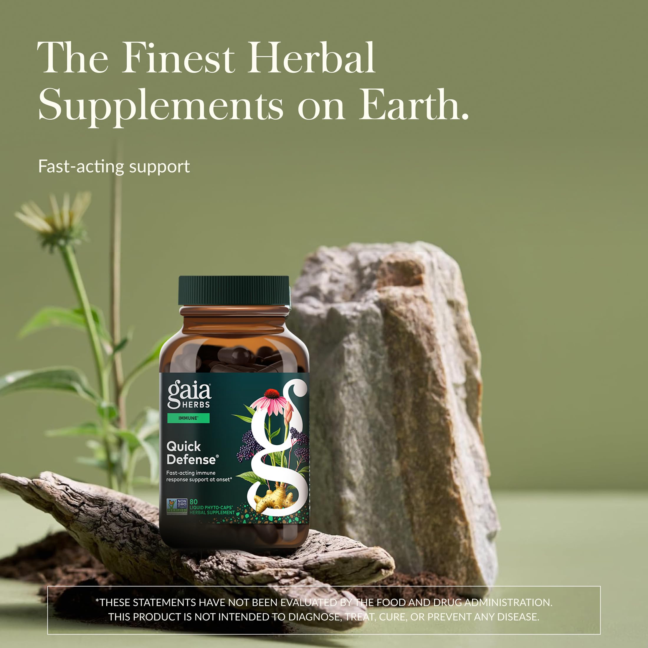 Gaia Herbs Quick Defense capsules close-up highlighting vegan plant-based capsules
