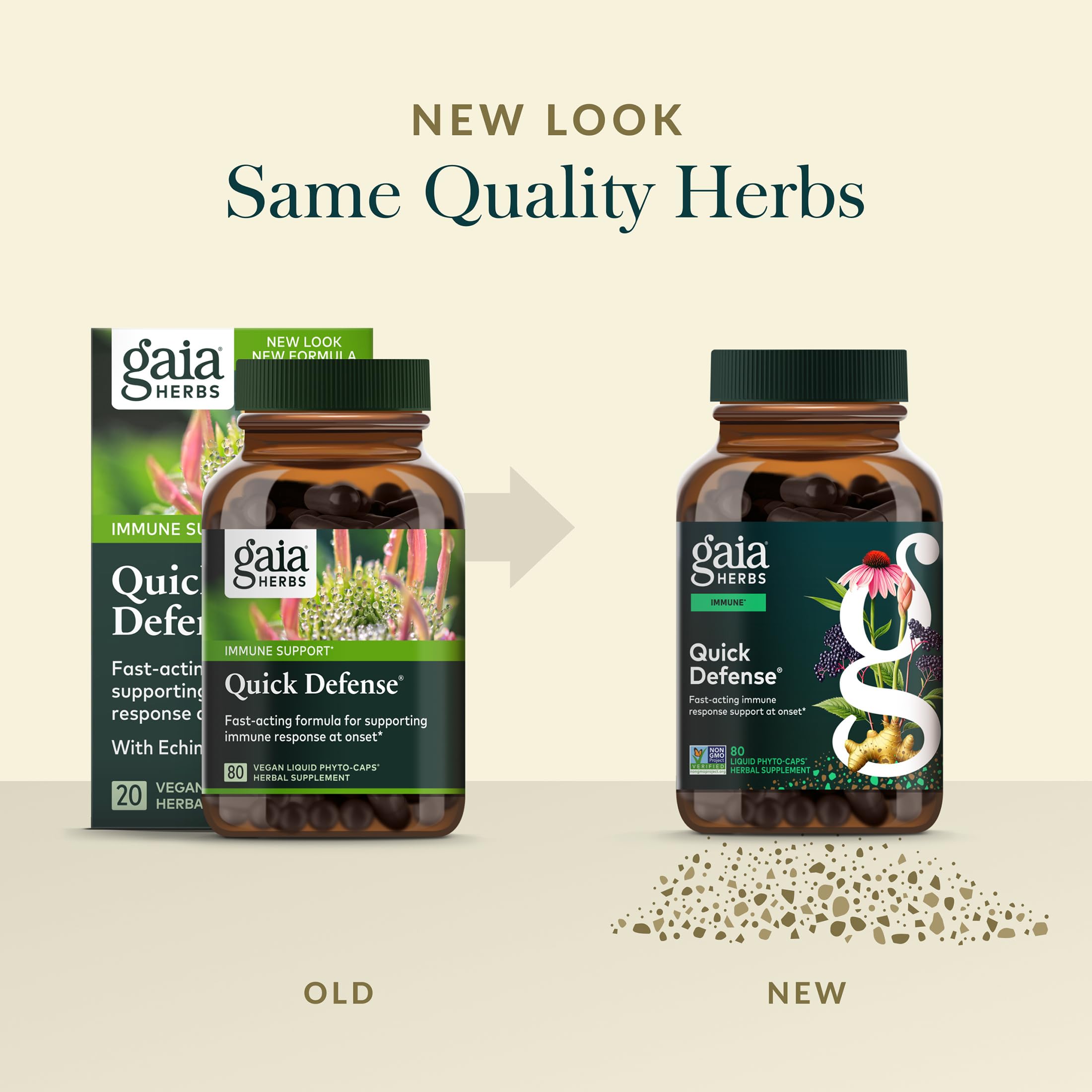 Gaia Herbs Quick Defense fresh ginger root slices suggesting warmth