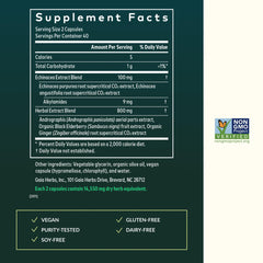 Gaia Herbs Quick Defense label view showcasing pure ingredients