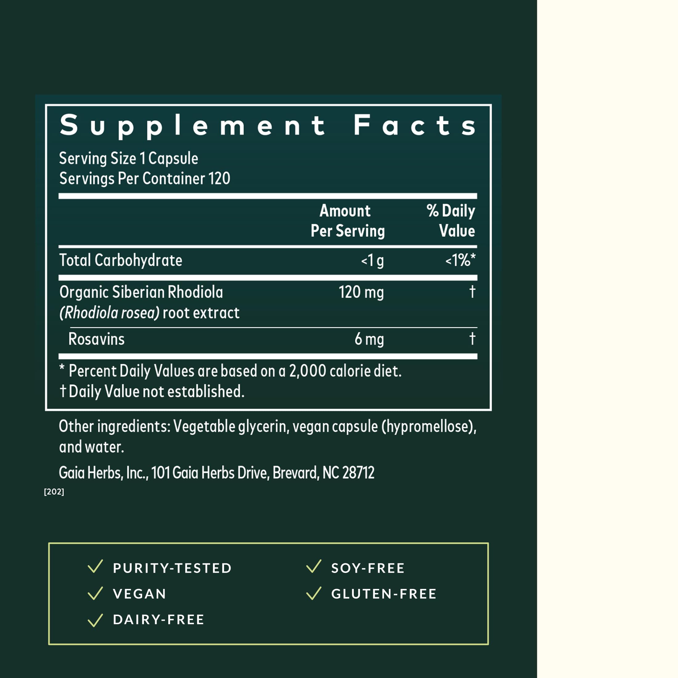 Gaia Herbs Rhodiola Rosea capsules closeup emphasizes plant-based endurance support
