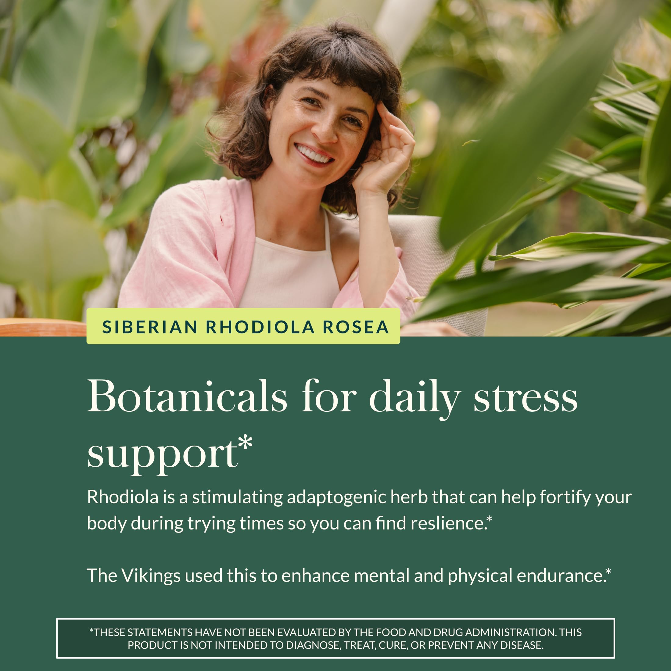 Gaia Herbs Rhodiola Rosea root extract image hints at traditional roots and potency