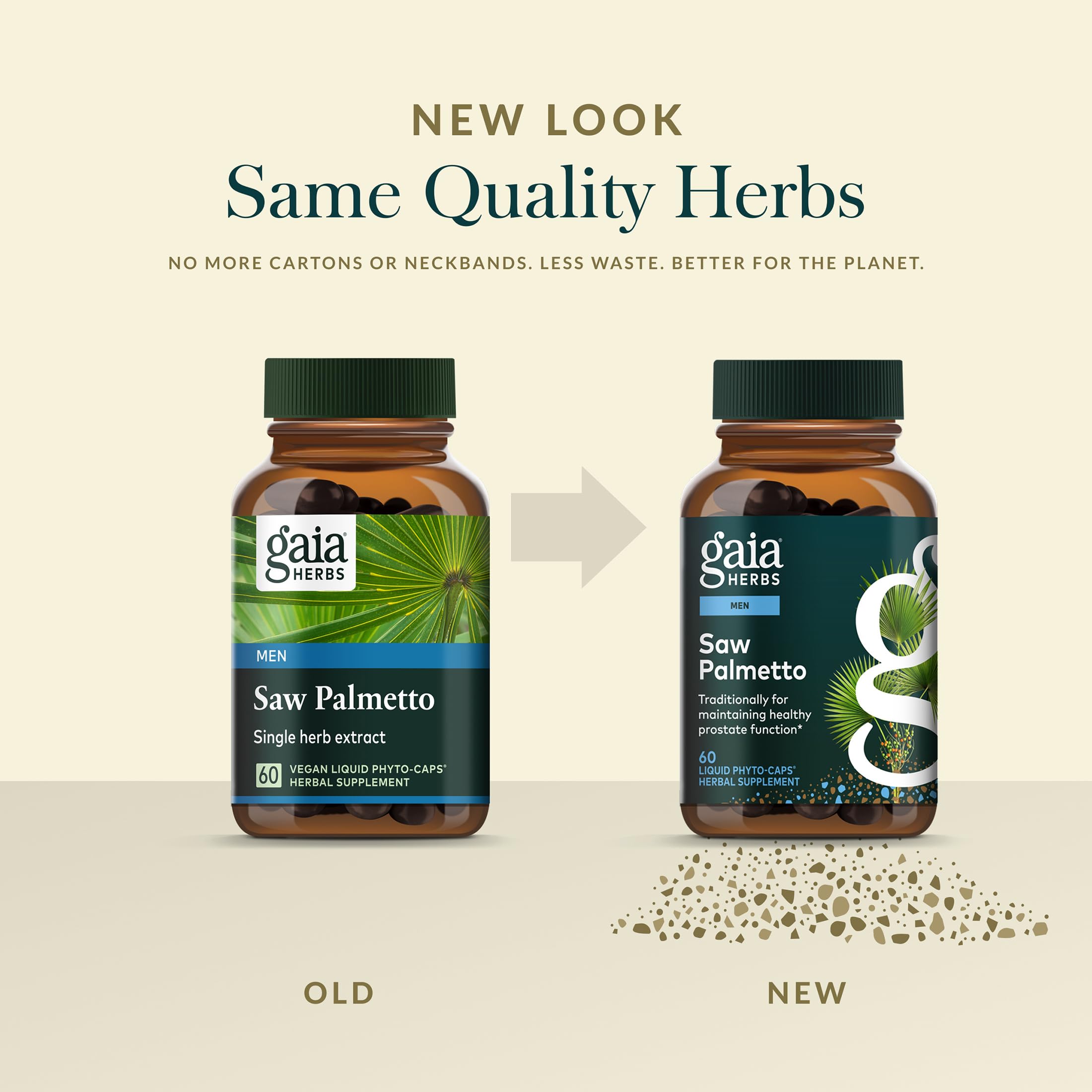 Gaia Herbs Saw Palmetto packaging box highlighting brand quality.