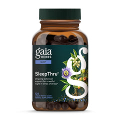 Gaia SleepThru bottle pour invites a calming nightly routine.