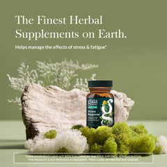 Gaia Herbs Stress Response bottle label close-up highlighting natural adaptogens