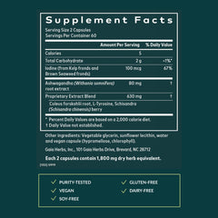 Close-up of brown seaweed label on Gaia Thyroid Support container