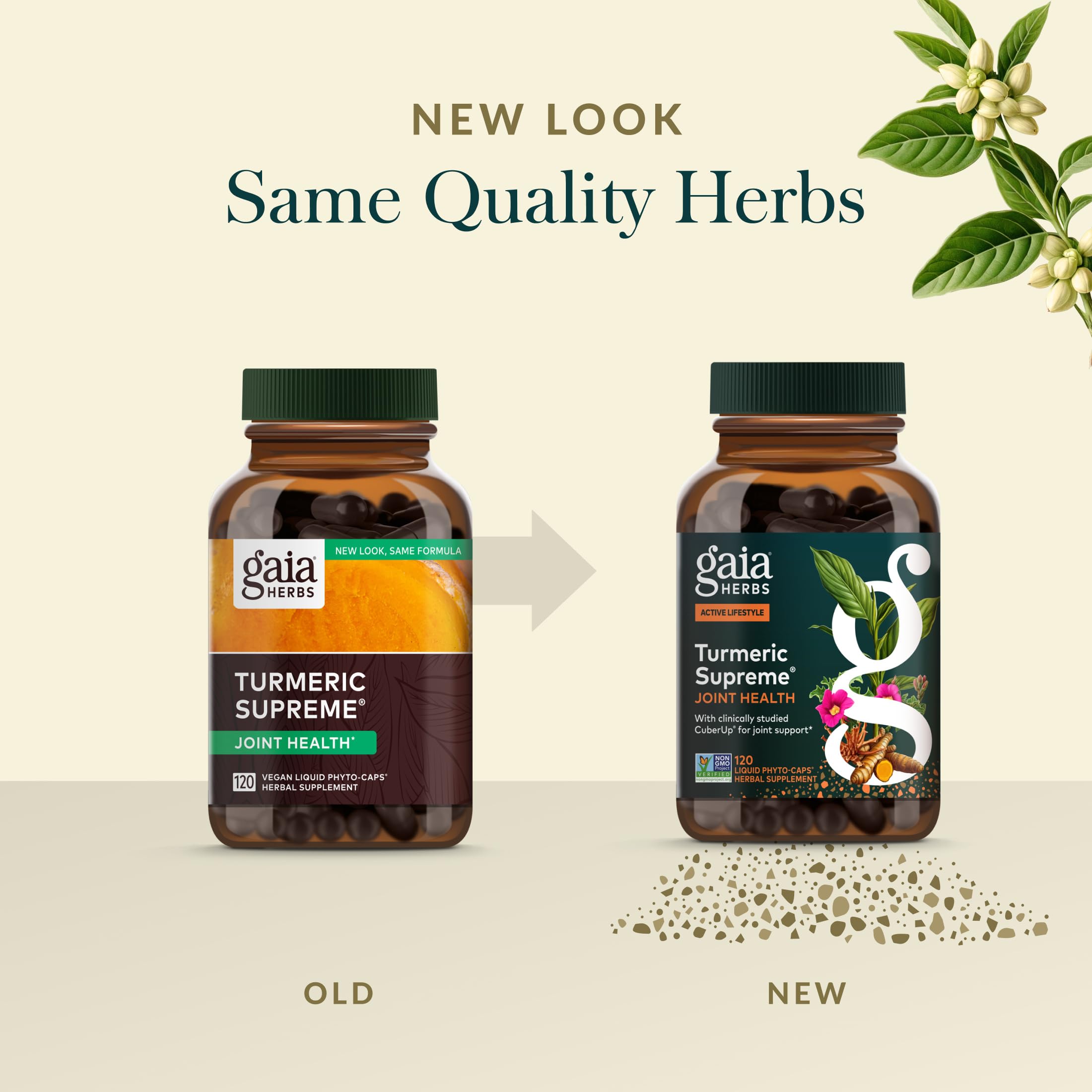 Three turmeric root extracts on label for a balanced profile in Gaia Turmeric Supreme.